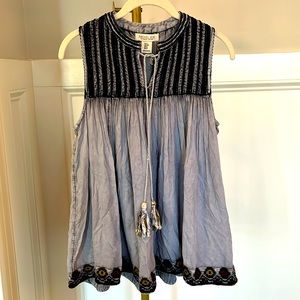 NWT Rachel Zoe Denim Embroidered Tank w/Tassels size medium